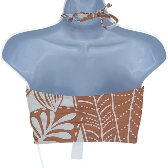 Gather Halter Bikini Swimsuit Top in Peach/White Size Small - Picture 4 of 4